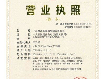 橡胶接头生产工厂【淞江集团】营业执照证书